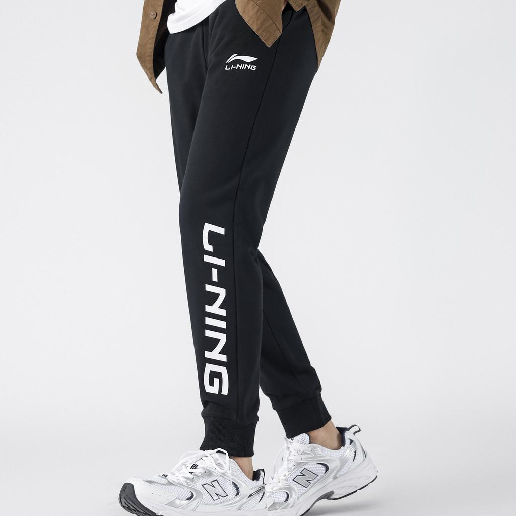 Li Ning Campus Series Letter Fleece Cuffed Knitted Sports Pants Men Bottoms Black YKLT391-1
