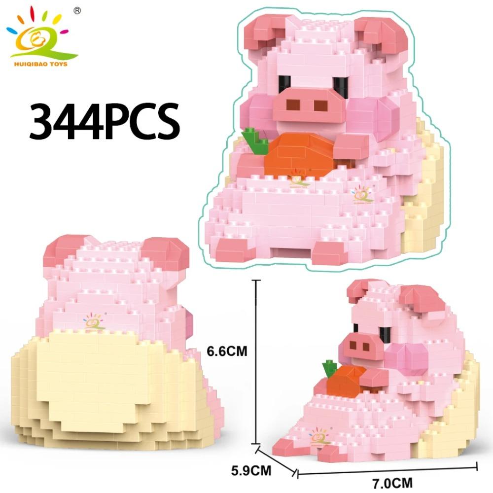 HUIQIBAO Mini Süßes Schwein Mikro Bausteine 3D Diamant Modell Tiere Steine DIY Stadt Bau Spielzeug für Kinder Kinder Geschenk