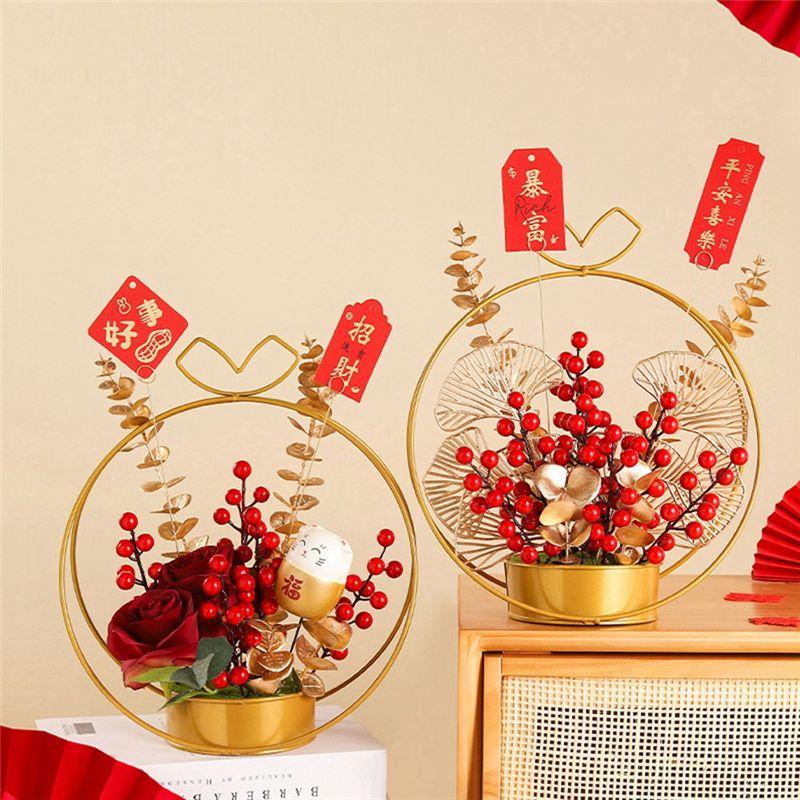 J1UL1N 4 Pieces New Year Hongjiang Flower Decoration Living Room Desktop Decoration Flower Basket