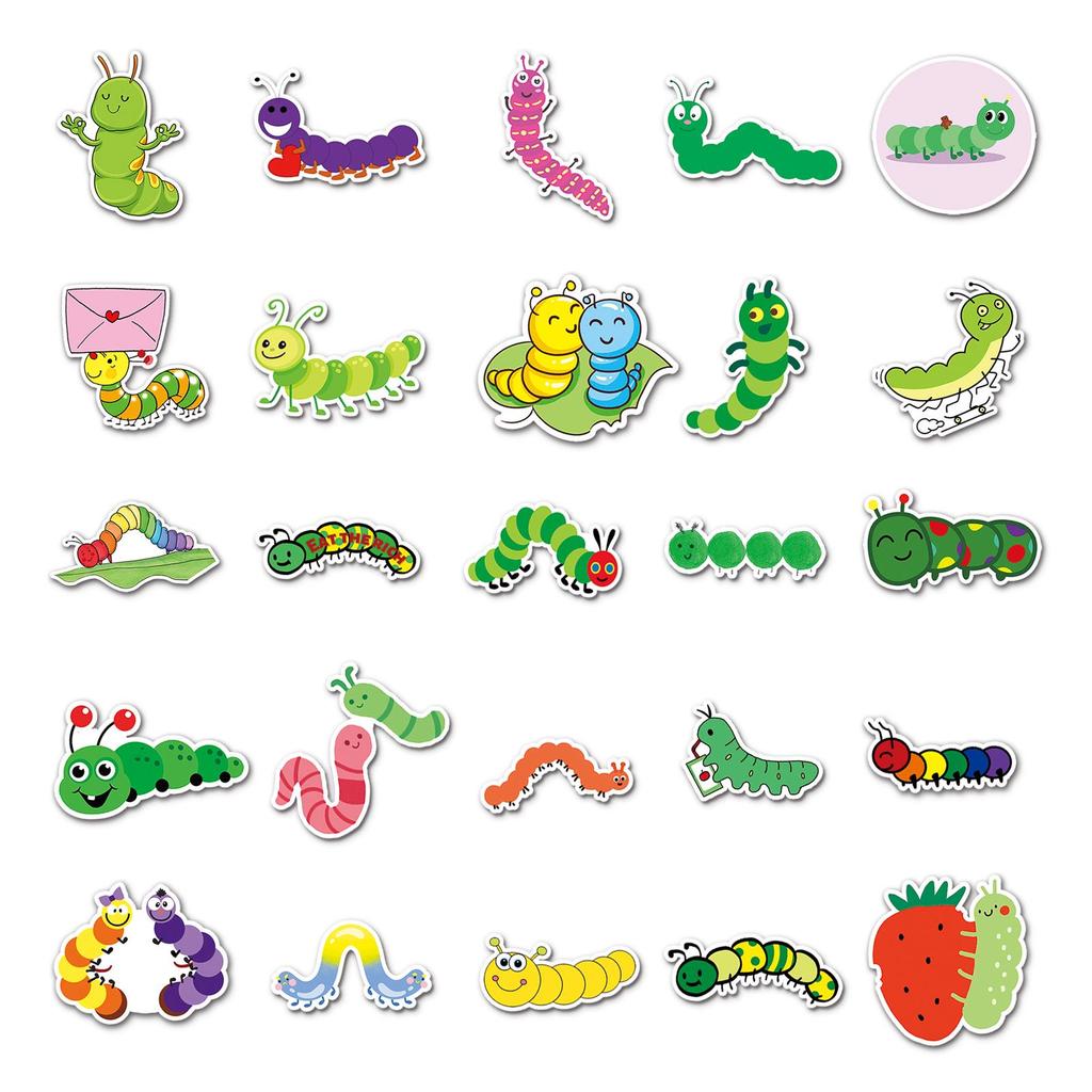 50 Süße Raupen-Sticker für Notizbücher & Tablets - Cartoon-Tierdesigns für Graffiti-Kunst