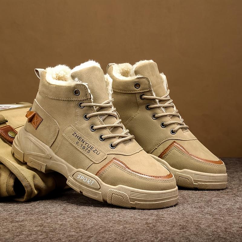 Large Size Winter Men's Plush Warm High Top Cotton Shoes, Korean Version Casual Snow Boots, Anti Slip and Wear-resistant Shoes