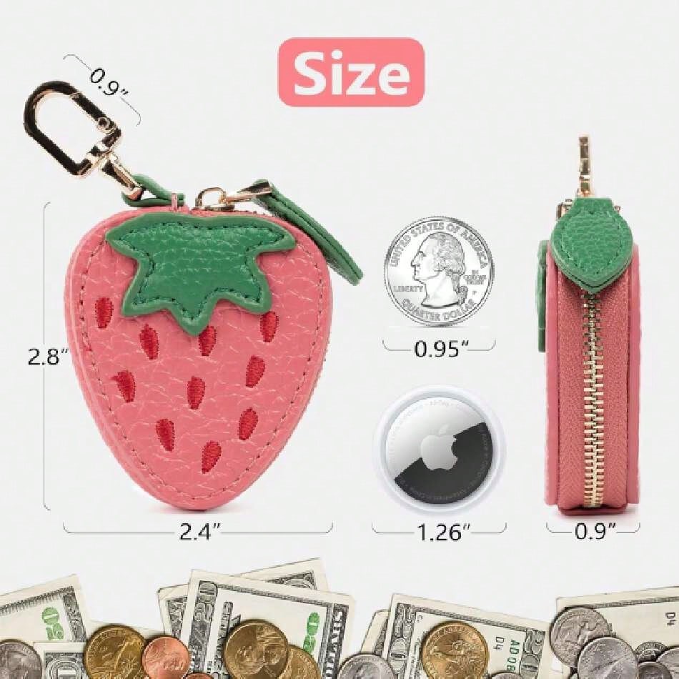 Kawaii Fruit Shaped Coin Purse Keychain, PU Leather Mini Wallet, Cute Bag Charm for Handbags, Airtag/Key Organizer
