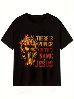 THEREISPOWERINTHENAMEOFJESUS Mens Graphic TShirt Bold Flames Cross Fist Design