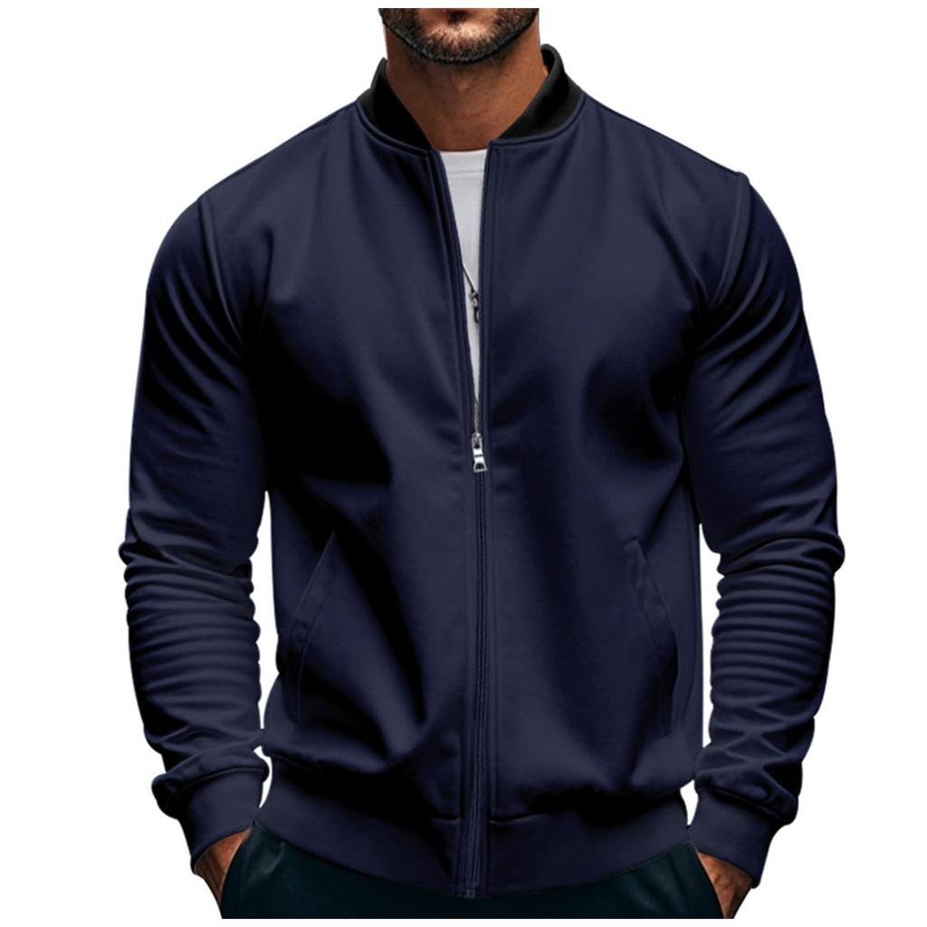 Men's Fashion Trend: Flight Zipper Baseball Jacket, Cardigan, Men's Solid Color Stand-up Collar Jacket