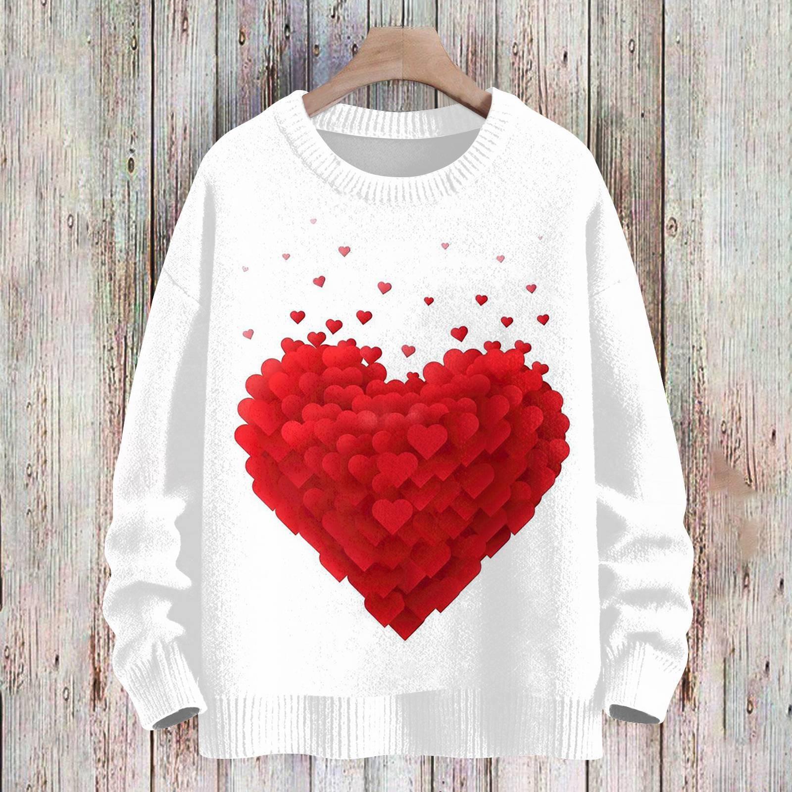 

Жіночий спортивний в язаний светр на День Святого Валентина Мила сорочка Пуловер з круглим вирізом XL білий