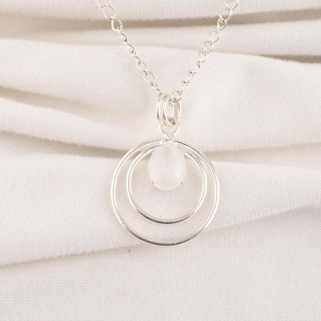 Regenbogen-Mondstein Anhänger Edelsteinschmuck, 925 Sterlingsilber Massivanhänger, Handgefertigter Meditationsschmuck Anhänger