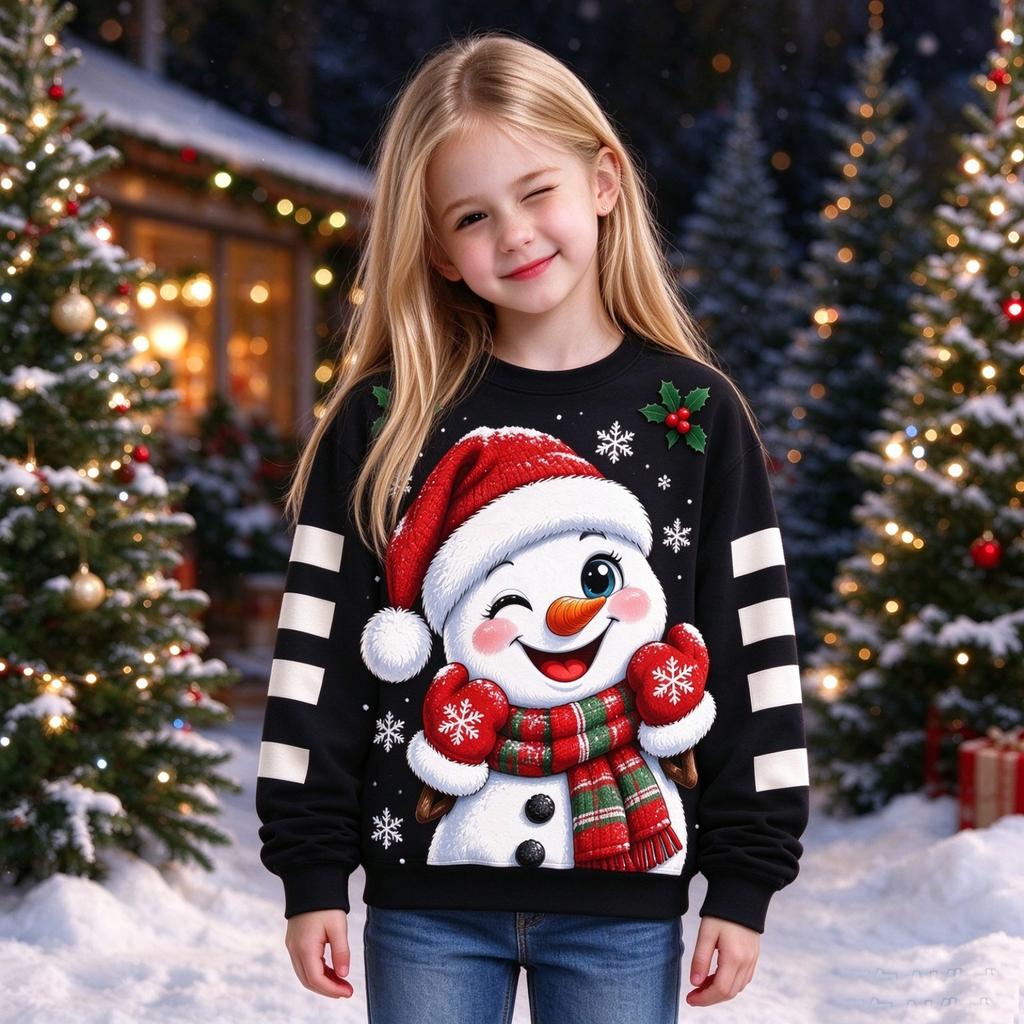 Sweatshirt de Noël pour Garçons et Filles, Haut Pull à Col Rond et Manches Longues