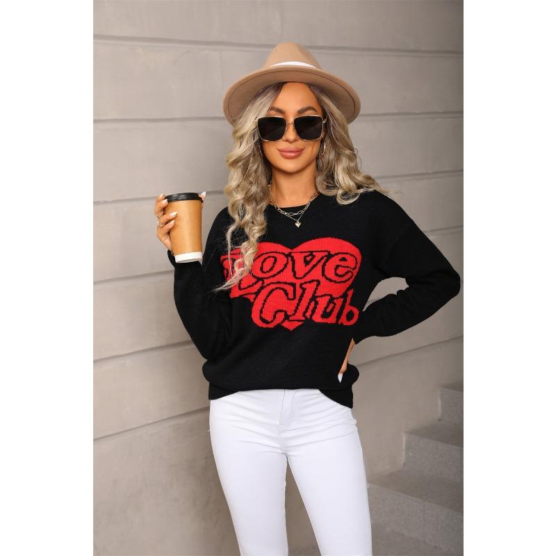 

Новые осенне-зимние модные свитера в форме сердца, свободные и универсальные вязаные пуловеры ко Дню святого Валентина XL чёрный