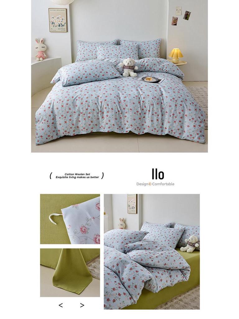 Elegant High-Weight Knit Cotton Floral Four-Piece Bedding Set – Skin-Friendly, Available In Single/Double Sizes.