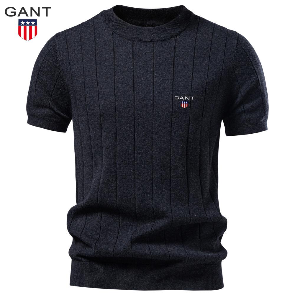 Gant Nova Camiseta Masculina de Algodão Bordada de Alta Qualidade com Gola Redonda e Mangas Curtas de Lã - Coleção Primavera/Verão