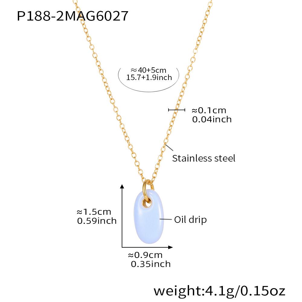 Morandi Color Oval Enamel Drop Pendant Necklace, Simple & Elegant Clavicle Layer, Stainless Steel Chain, Non-Fading.