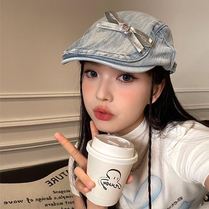 And Trendy Comfortable Denim Beret Hat For All Genders With Beautiful Butterfly Knot For Style Seasonal