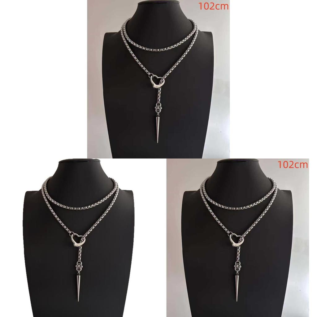 Stainless Steel Chain Necklace With Heart Pendant And Spike Details For Daily Casual Wear
