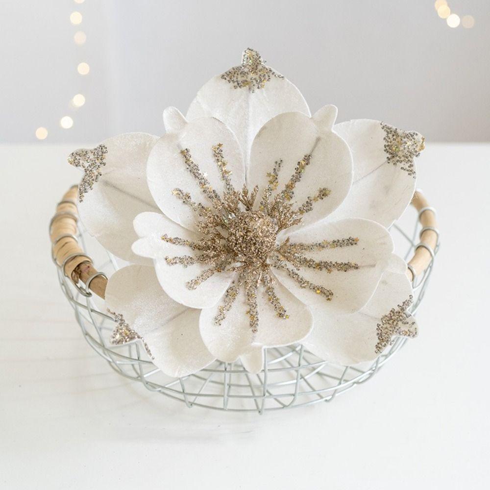 Christmas Artificial Poinsettia Glitter Flower 25cm 3D Simulation Magnolia  New Year Gifts