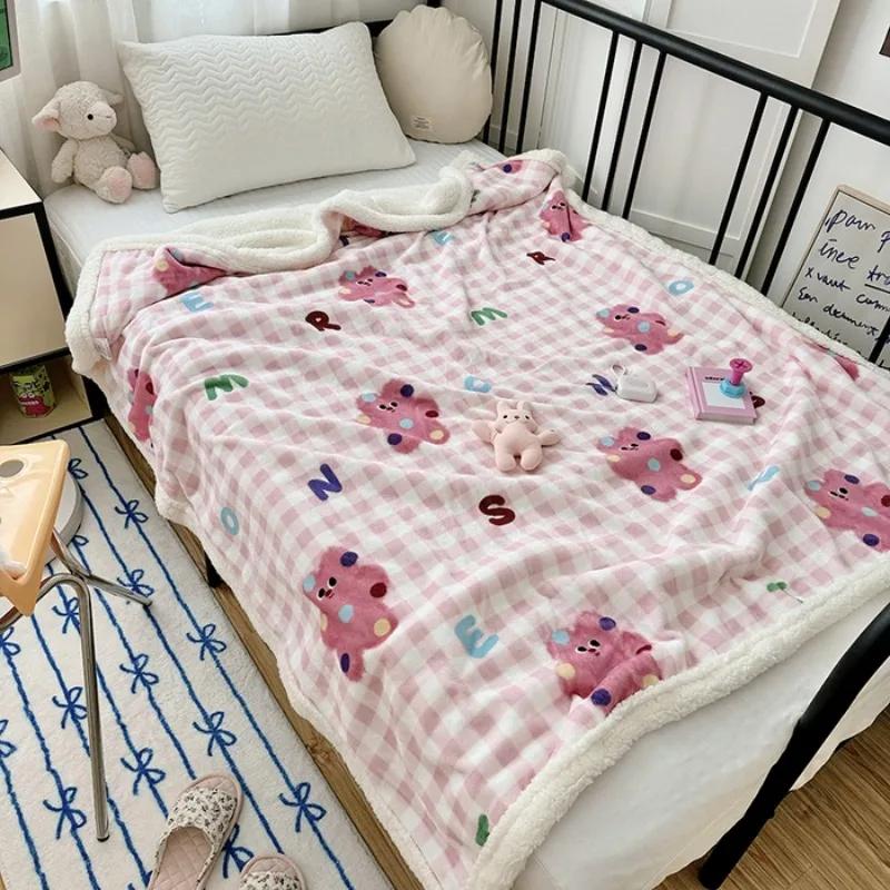 2025 New Printed Thickened Cartoon Milk Fleece Lamb Fleece Blanket Nap Blanket Sofa Blanket Spring and Autumn Season Available