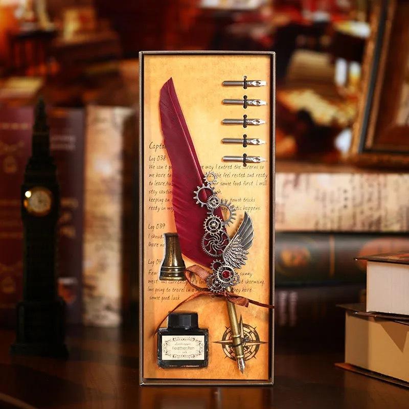 Veer Pen Uil Dip Pen Mechanische Tandwiel Inktzak Pen Geschenkdoos Verjaardagscadeau