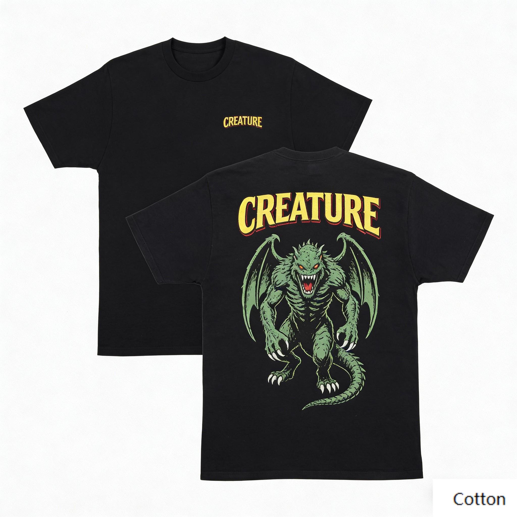 Creature Winged Monster Graphic Cotton T-Shirt Unisex Retro Comic Punk Culture Casual Short Sleeve Tee S разноцветный