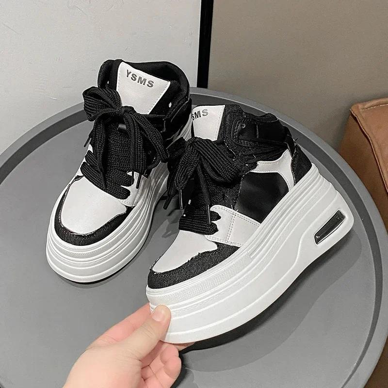 Fashion Chunky Sneakers for Women Comfort High Top 8cm Platform Height Increasing Sports Shoes Basketball Non-slip Trainers Walking Shoe