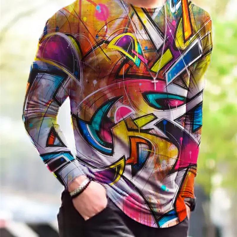 Gothic Street Style Hip Hop Rock Men's Long Sleeve T-Shirts Spring Autumn 3D Printing Youthful Vitality Tops Tees Plus Size 6XL