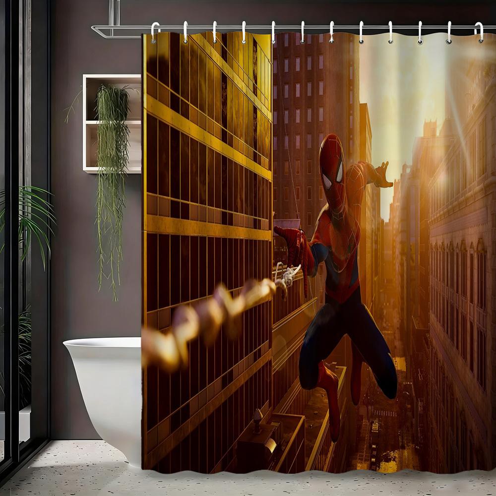 Spider-Man Urban Cityscape Waterproof Shower Curtain For Superhero Bathroom Decor