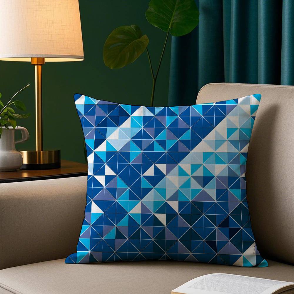 Синяя и Белая Геометрическая Наволочка Плюшевая Ткань Мягкая Наволочка Двусторонняя Печать Чехол для Подушки Дивана Декоративная Наволочка 12x12Inch