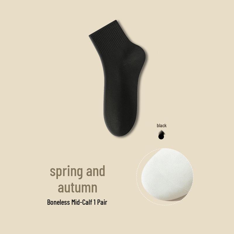 Women's Pure Cotton Mid-Calf Socks - Solid Color, Sweat-Absorbent, Odor-Resistant, Anti-Pilling Sports Socks for Spring and Summer