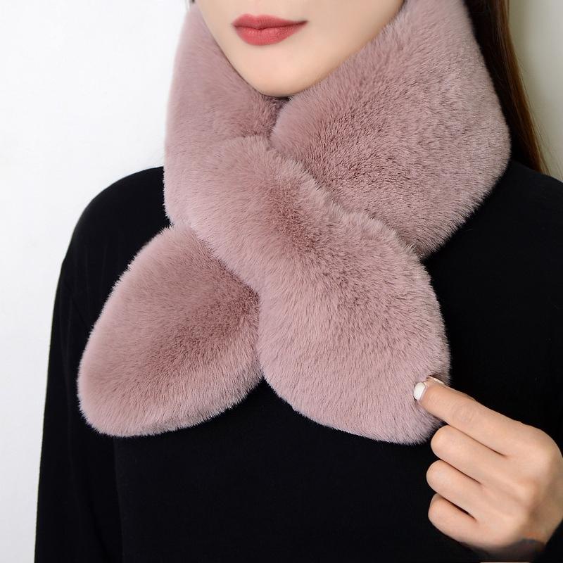 Plyšový šátek Dámská Zimní imitace Rex Králičí kožešinový límec Zahuštěný teplý kožešinový límec Univerzální Jednoduchý křížový šátek