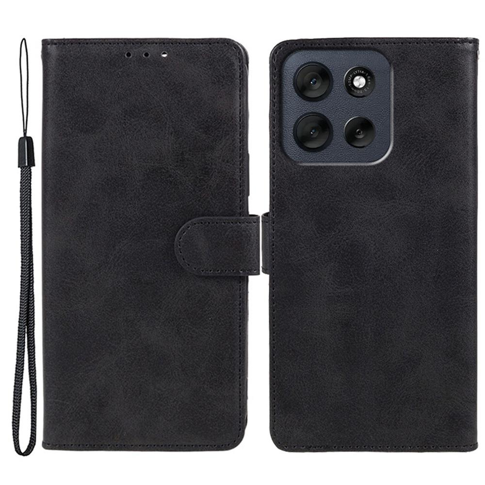 For Motorola Moto G56 5G Case Calf Texture PU Leather Wallet Phone Cover with Wrist Strap