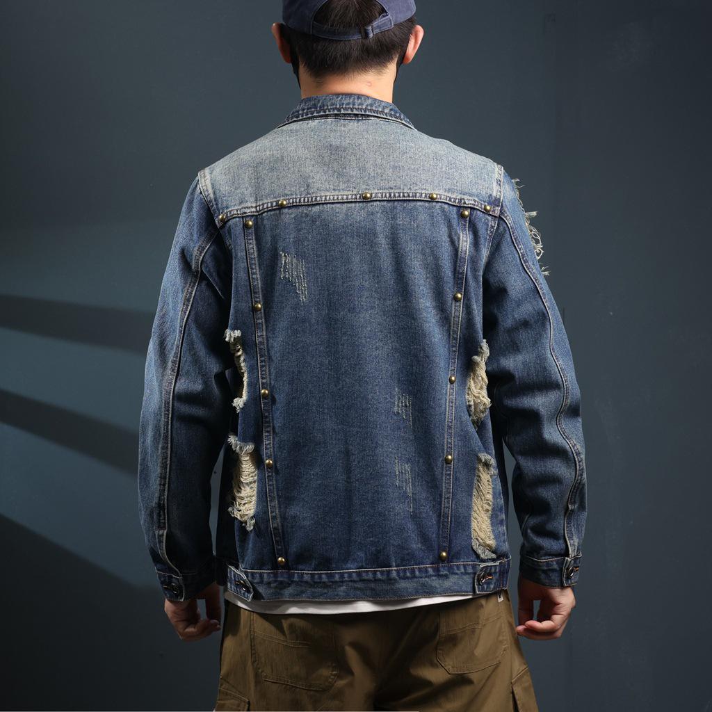 Xintang Ripped Distressed Men's Denim Jacket - Loose Long Sleeve Streetwear Outerwear for Spring