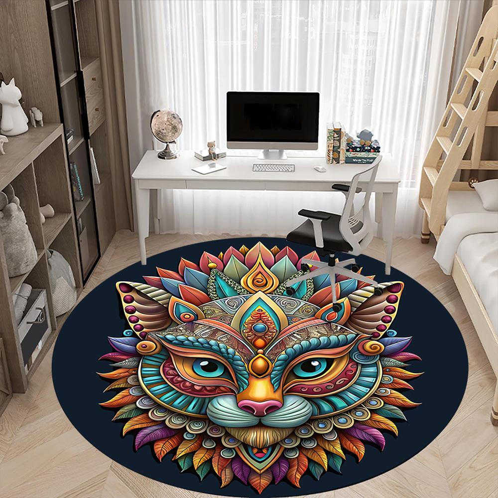 1pc Cats Mandala Office Round Area Rug, Indoor Mat Suitable For Office, Under Office Chairs Bedroom Living Room Home Decor, Room Deco