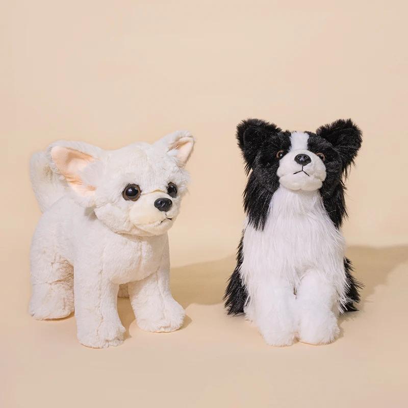 Multi Breed Realistic Dog Plush Figurine French Bulldog Chihuahua Border Collie Soft Fluffy Stuffed Animal Puppy Doll