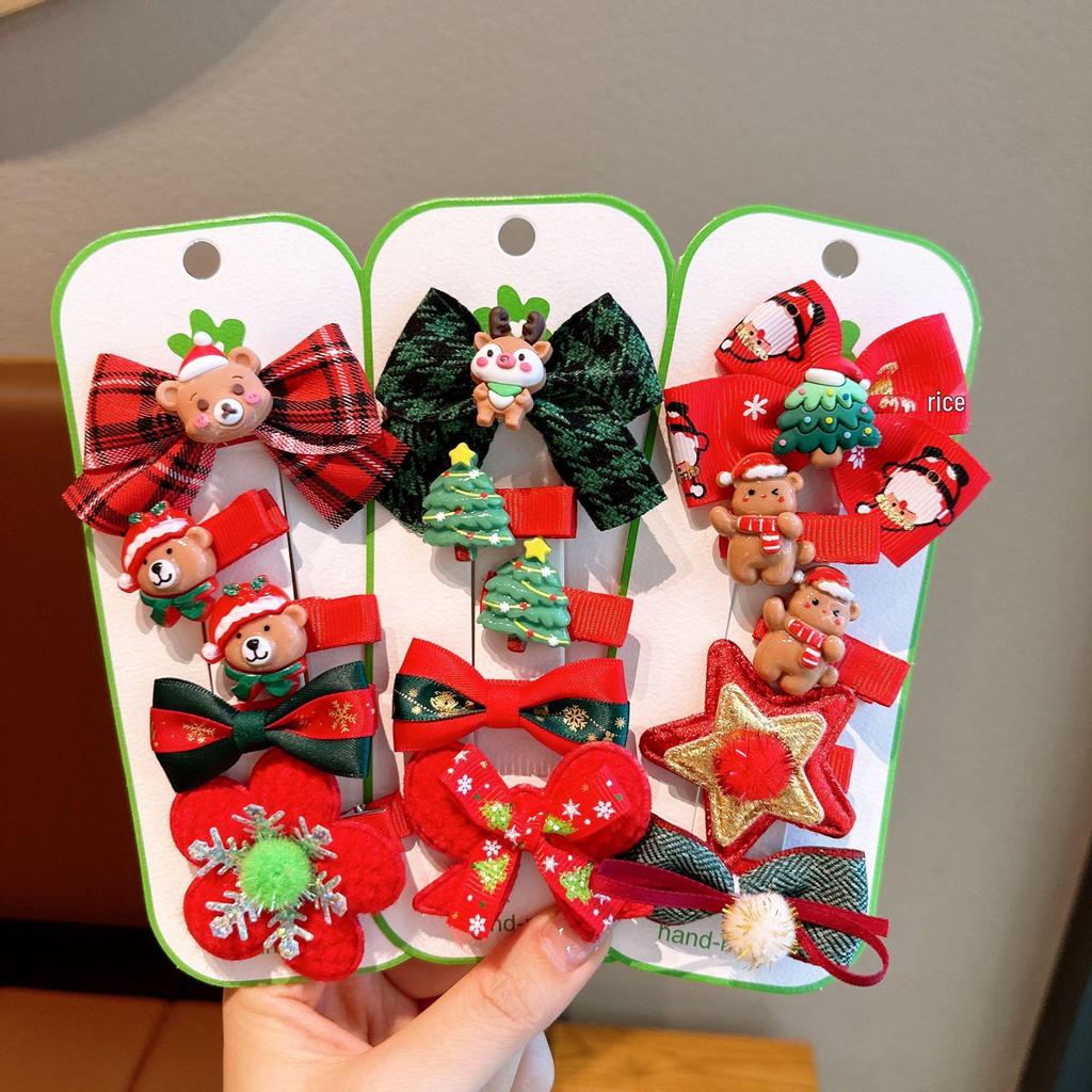 2024 Kids' Christmas Hair Clip Set: Santa, Tree, Reindeer - 5 Piece Holiday Collection