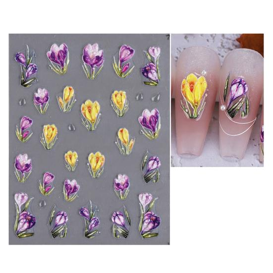 Flower Nail Art Sticker Self-adhesive DIY Home Salon Summer Floral Plants Ladybird 5D Embossed Women Fake Nail Decoration Decal