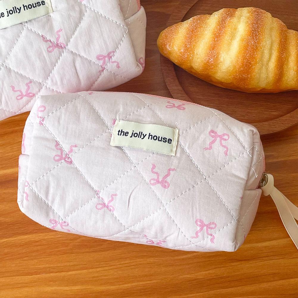 Quilted Makeup Bag Cosmetic Organizer Bag Large Capacity Makeup Storage Bag Cotton Portable Cosmetic Pouch for Outdoor Travel