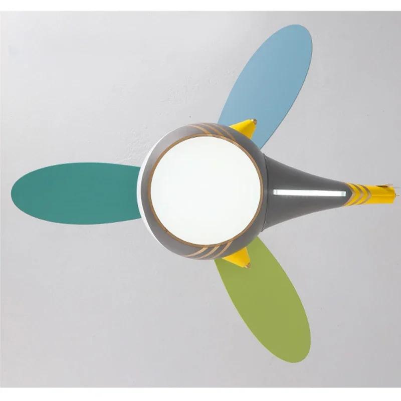 Modern Children's Room Ceiling Fan Lamp Chandelier Bedroom Ceiling Fan Creative Aircraft Fan Light Study Girl Boy Kids' Room