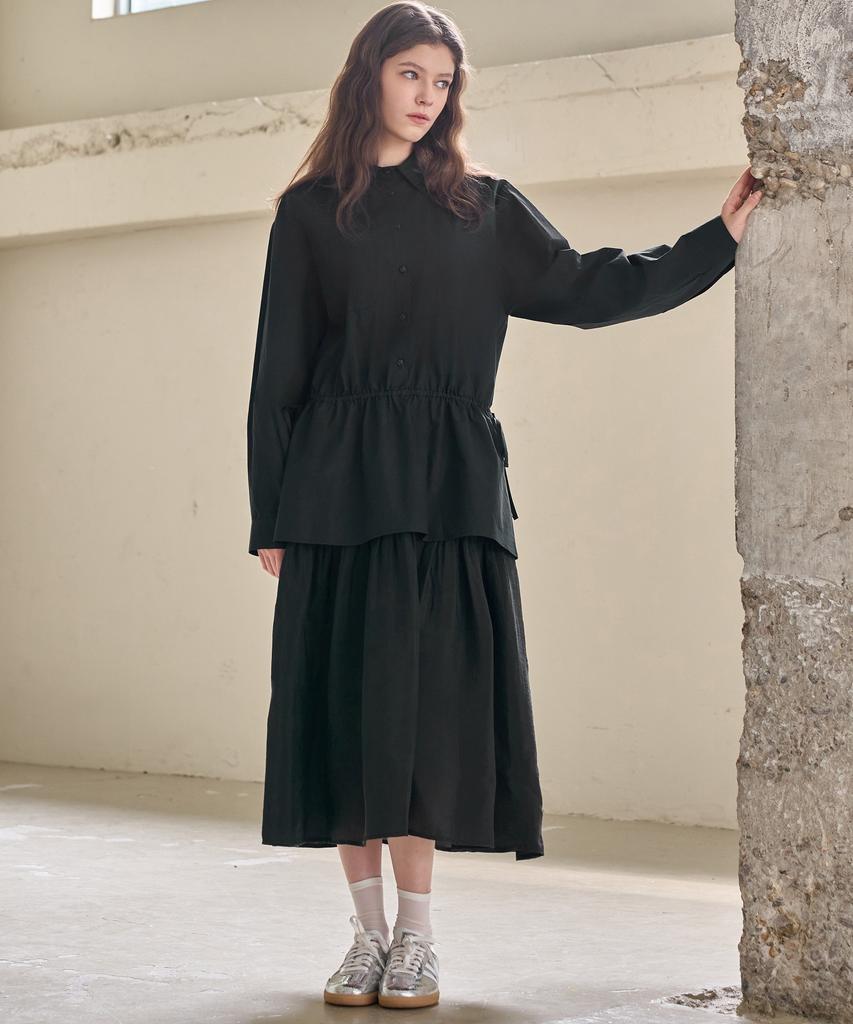 MITTE Texture Block Shirts Dress_Black