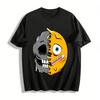 Half Skull Fever Emoji Print Trendy Casual Short Sleeve T-Shirt Pure Cotton T-shirt