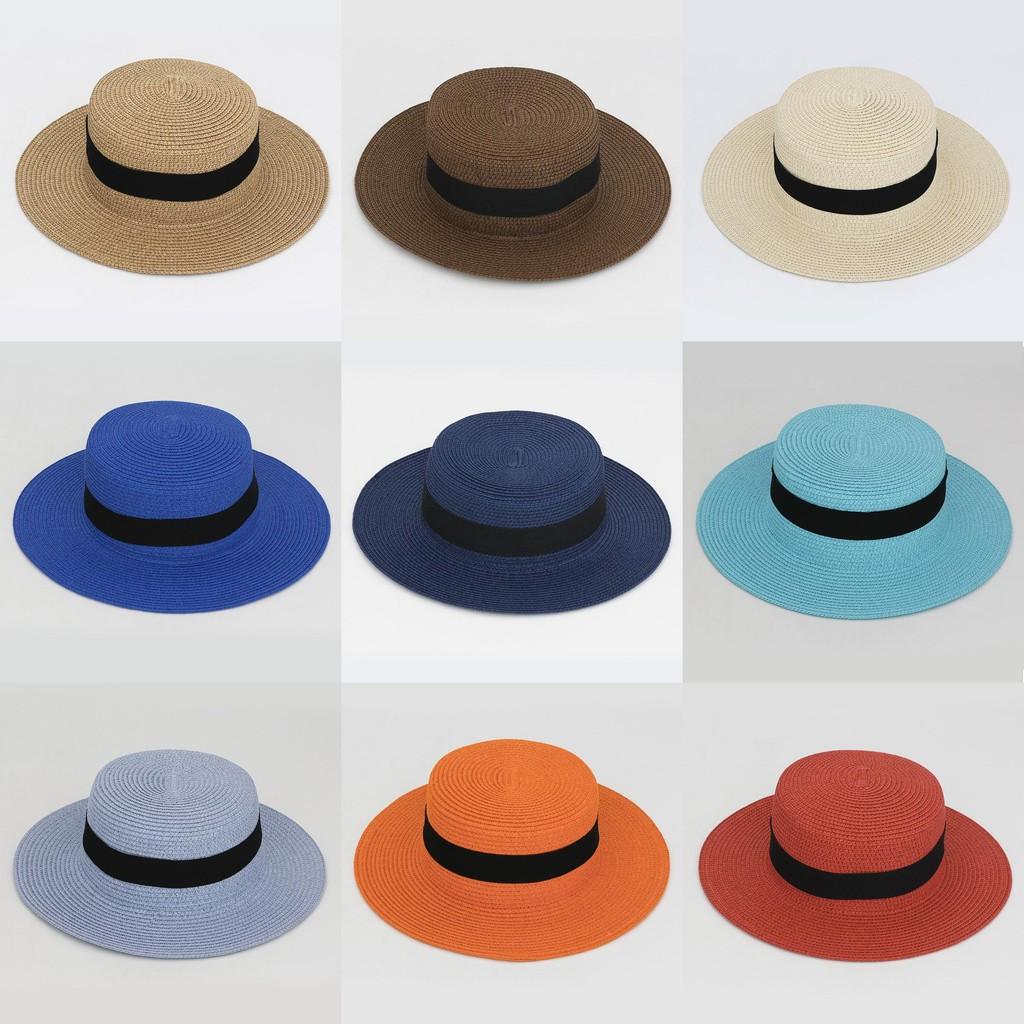 Color Square 20 Buckle Round Straw Hat Summer Travel Sunshade Cap Breathable