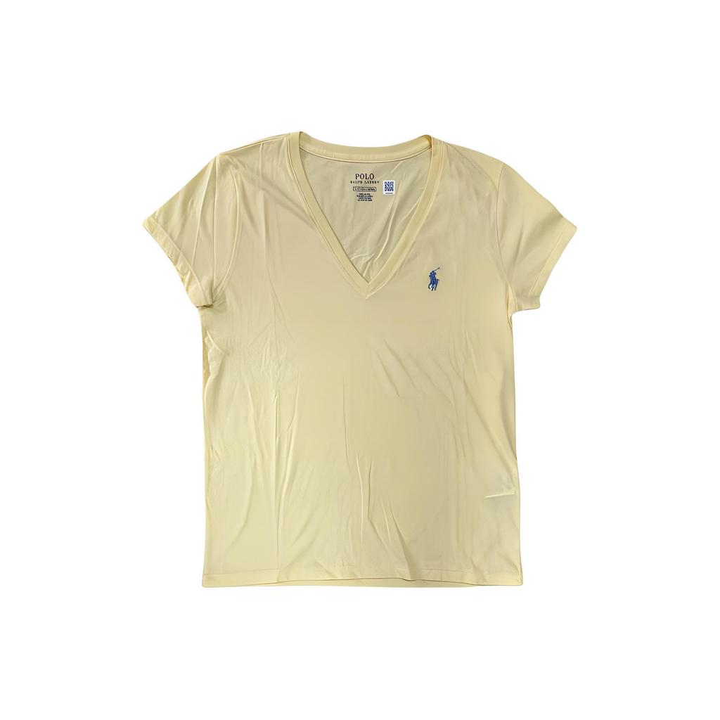 Polo Ralph Lauren Solid Color Logo Embroidered V-Neck Short Sleeve T-Shirt Women Tops Yellow 211682523-089