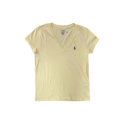 Polo T-shirt à manches courtes et col en V uni avec logo brodé pour femme Hauts Jaune 211682523-089