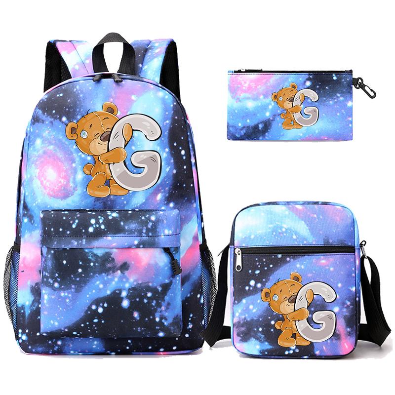 3 szt./zestaw Mały Miś 26 Liter Angielskich Plecak Powrót do Szkoły Plecak Chłopak Dziewczyna Kawaii Torba na Ramię Piórnik Torba Studencka