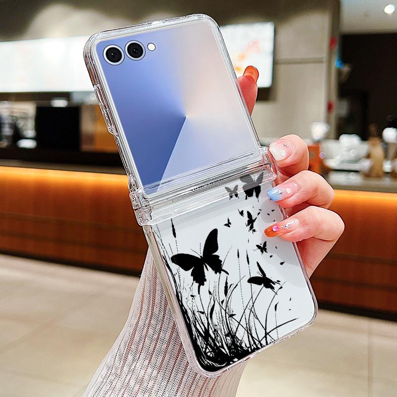 

Butterfly Flower Patterned Phone Case For Samsung Galaxy Z Flip7 FE Flip6 Flip5 Flip4 Flip3 5G Folding Hard PC Transparent Cover Galaxy Z Flip4