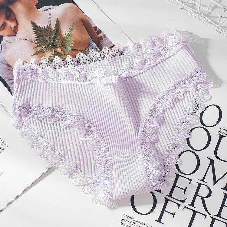 Sexy Lace Briefs Woman Cotton Panties Fashion Solid Color Knickers Underpants Underwear Lingerie 1 Piece