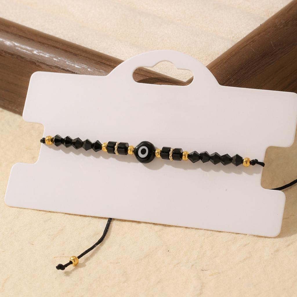 Evil Eye Beaded Bracelet Adjustable Braided Rope Wristband Synthetic Crystal Jewelry Gift for Women