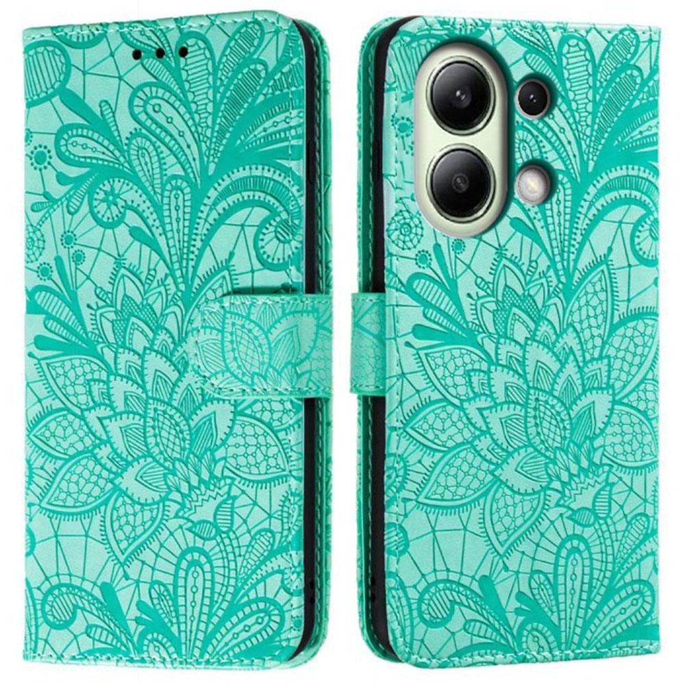 For Xiaomi Redmi Note 13 4G Case Lace Flowers PU Leather Flip Wallet Phone Cover
