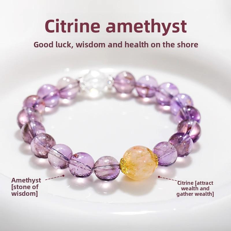 Браслет или ожерелье из аметиста, цитрина и белого кристалла - Роскошные бусины на нити для украшений лучшим подругам.
