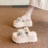 New Women's Summer Outdoor Thick Bottom Slip-On Slippers 8.5CM Butterfly Knot High Heels Bling Diamond Shoes Ladies Flat Sandals