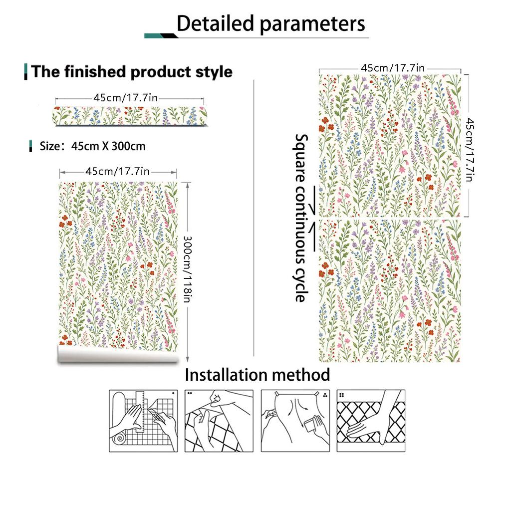 Small Floral Peel and Stick Wallpaper Wildflower Botanical Removable Self Adhesive Contact Paper for Bathroom Bedroom Nursery