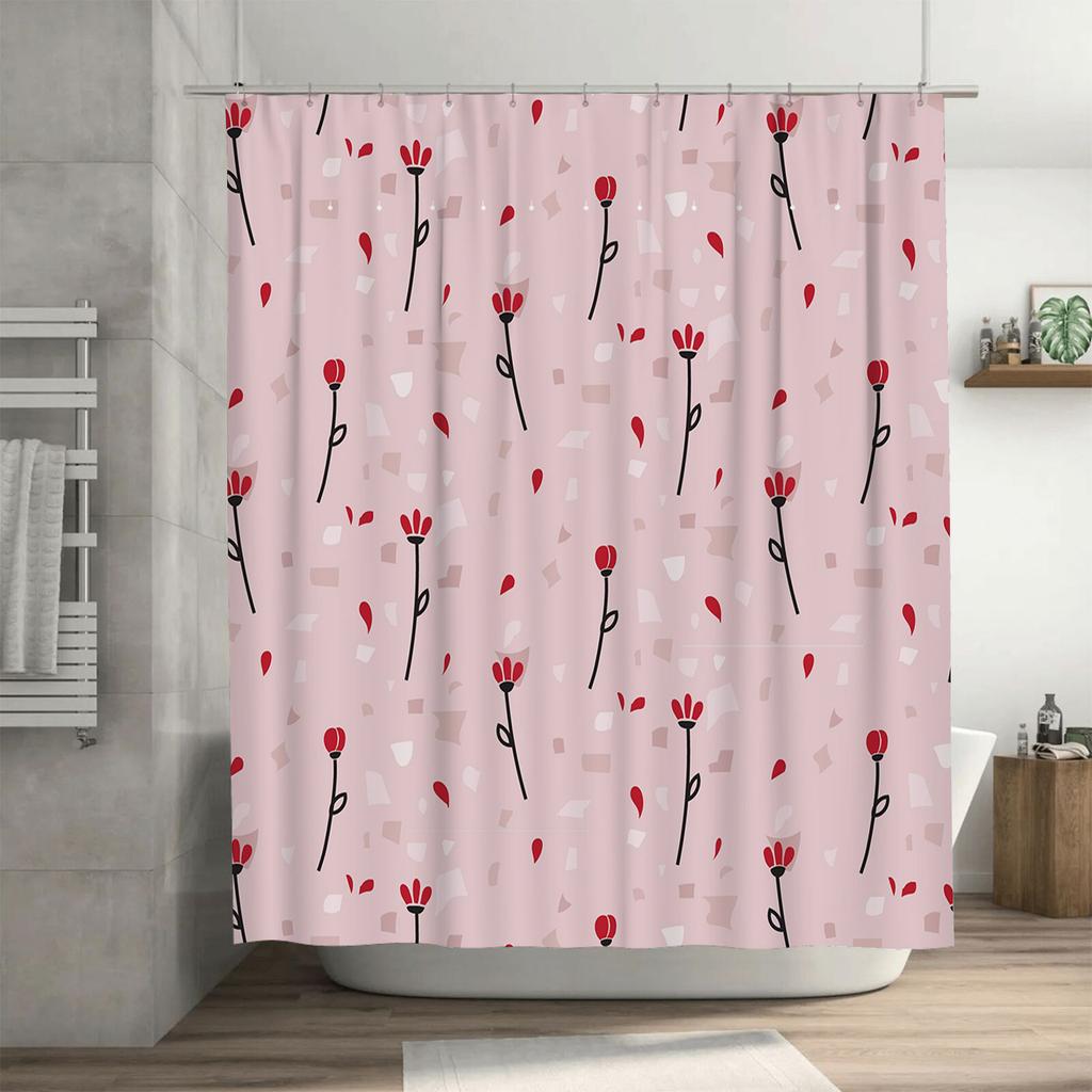 Pink Red Rose Shower Curtain Waterproof Decorative Printing Bathroom Curtains Home Decoration DIY Projects 3D Printing Black and