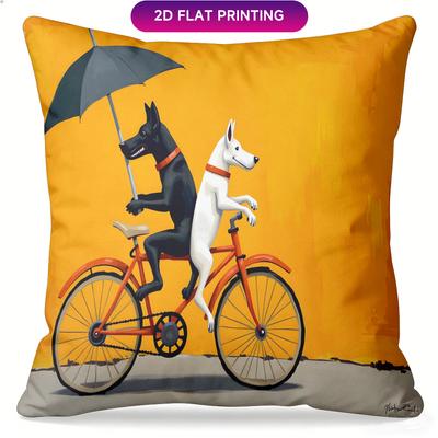 Pillowcase 1pc, Riding Dogs On Bicycle, Suitable for Car Seat Cushions, Living Room Sofas, And Bedro